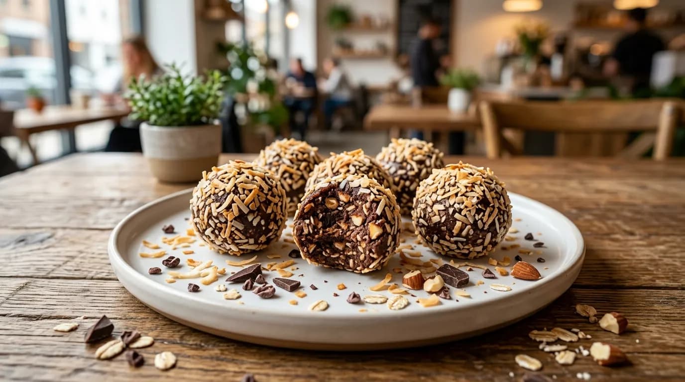 Chocolate Whey Protein Bites with Coconut Flakes