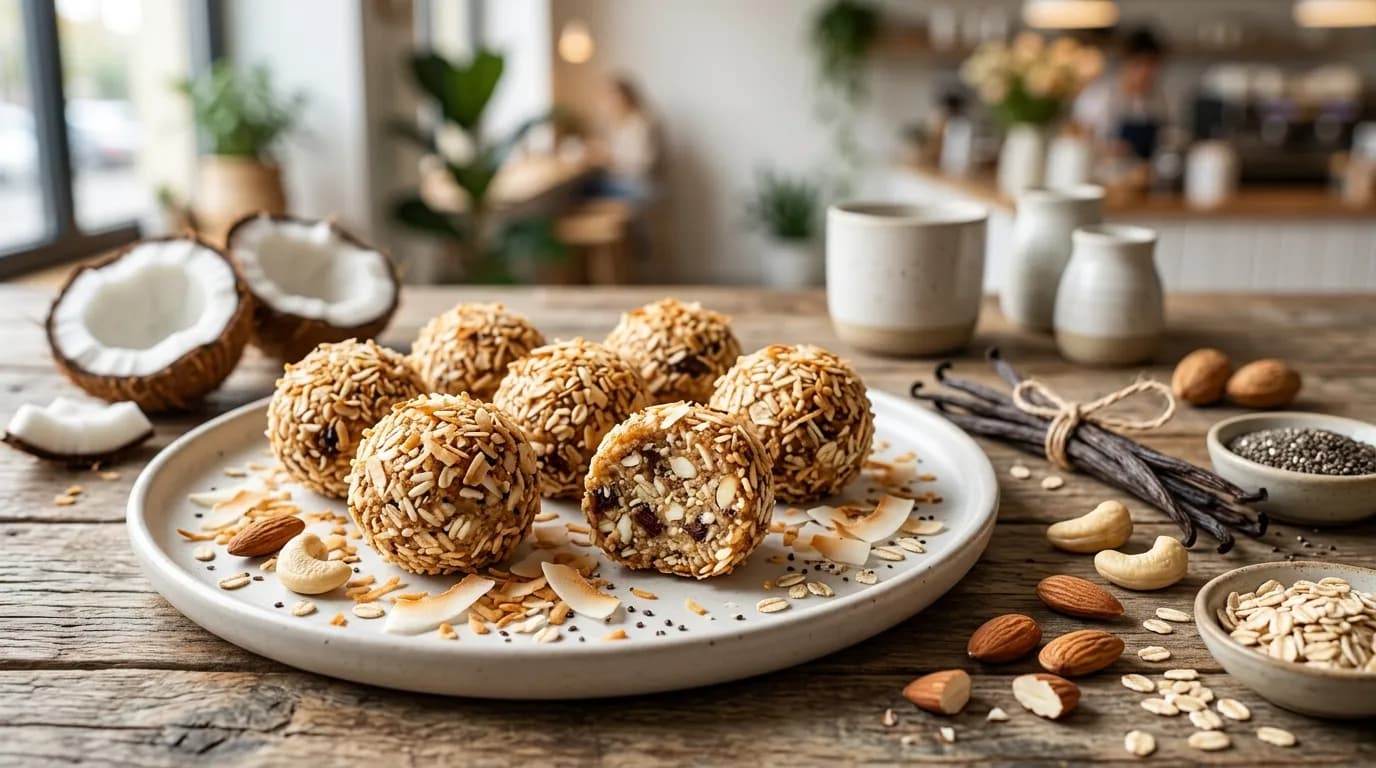 Vanilla Plant Protein Bites with Coconut Flakes