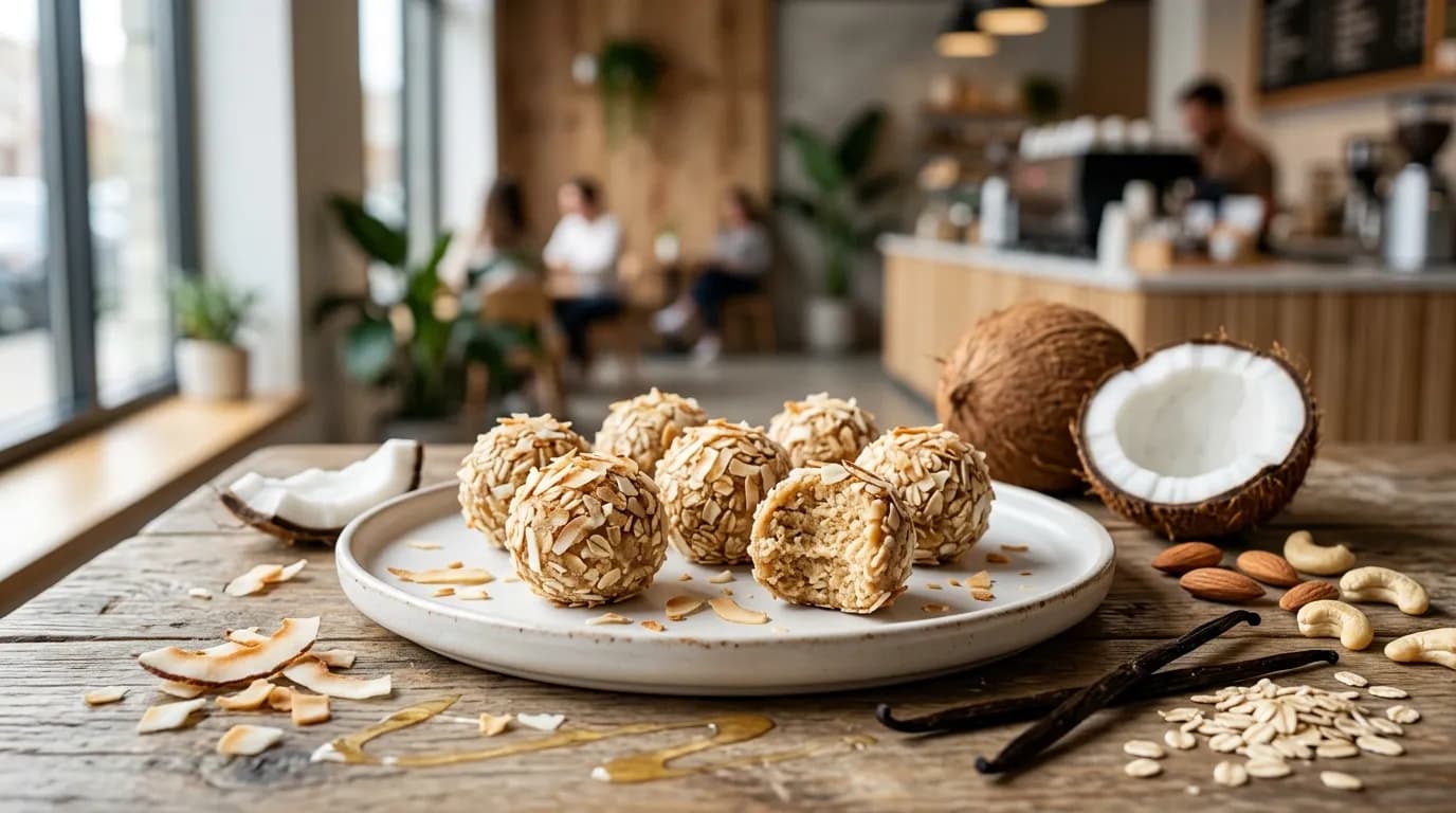 Vanilla Whey Protein Bites with Coconut Flakes
